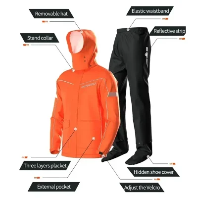 Motorcycle Rainsuit Waterproof Split Raincoat Suit Cycling Motorbike Jacket and Pants Lightweight Foldable Windproof Reflective